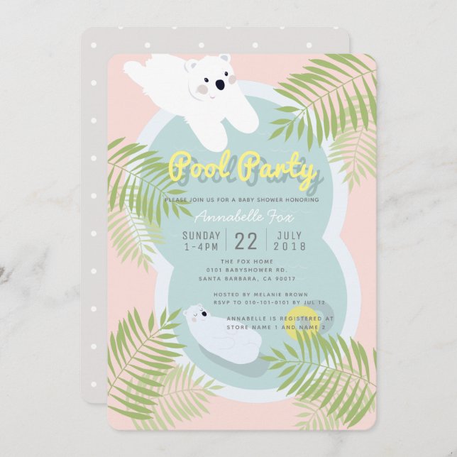 Polar Bear Bassäng Rosa Baby Shower-inbjudan för   Inbjudningar (Fram/baksida)