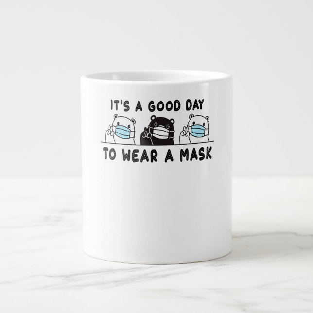 Polar Bear Black Bear med Ansikte Mask Cute Funny Jumbo Mugg (Framsidan)