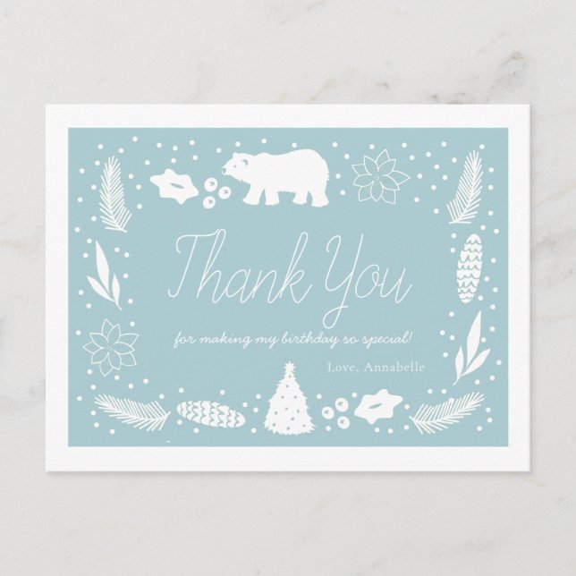 Polar Bear Blue Birthday Tack vykort (Framsida)