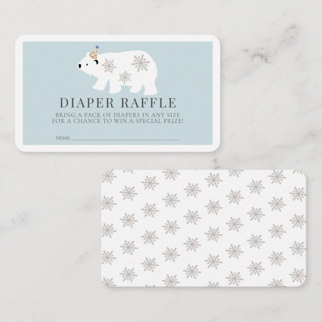 Polar Bear Blue Boy Diaper Raffle Biljett Tilläggskort (Fram/baksida)