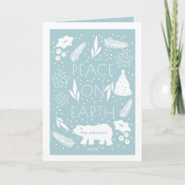 Polar Bear Blue Gräs & Blommigt julfotkort Helgkort