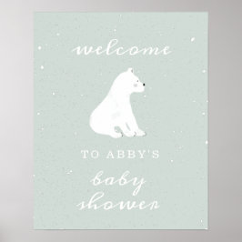 Polar Bear Blue Snö Baby Shower Välkommen Poster