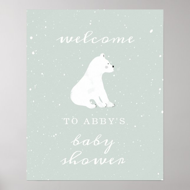 Polar Bear Blue Snö Baby Shower Välkommen Poster (Framsidan)