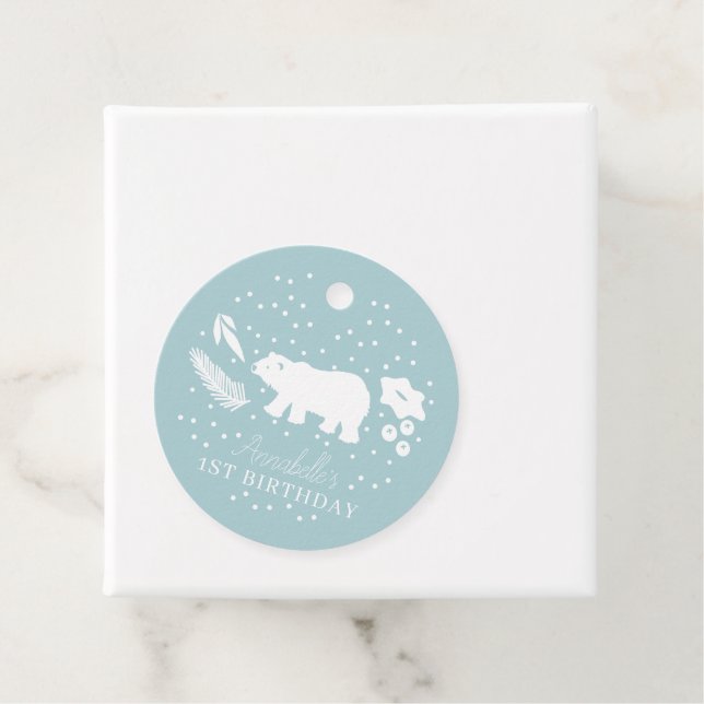 Polar Bear Blue Winter Birthday Tack Gåvor Etiketter (På plats)