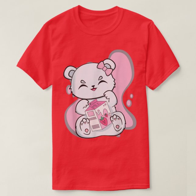 Polar Bear Boba Strawberry Milk Tea Cute Anime Kaw T Shirt (Design framsida)