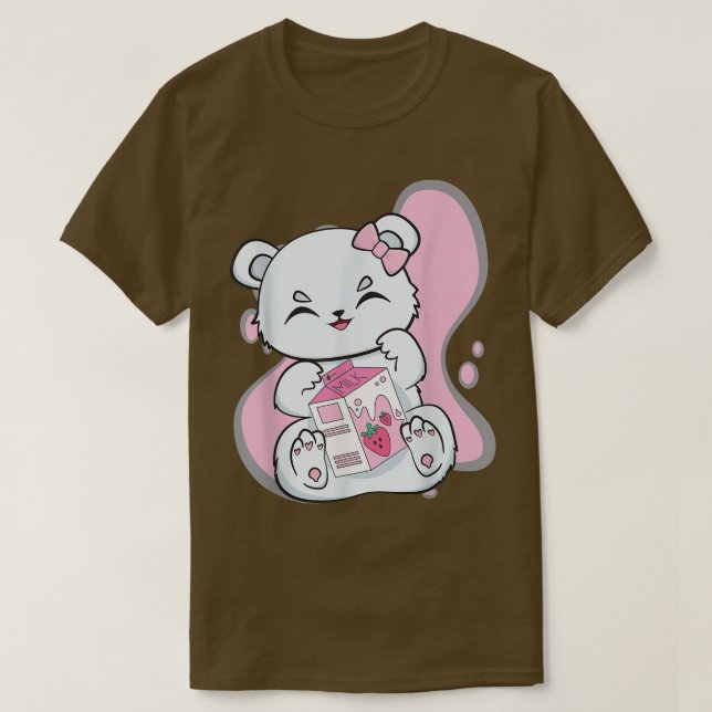 Polar Bear Boba Strawberry Mjölk Tea Cute Anime Ka T Shirt (Design framsida)