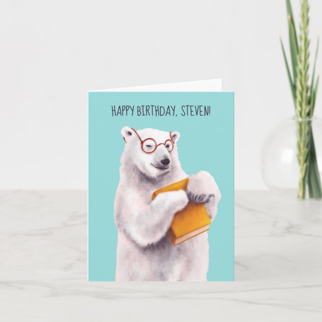Polar Bear Bok Älskare Nerdy Kort (Framsida)