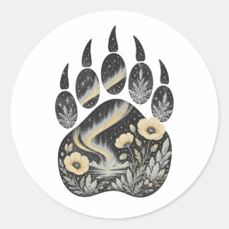 Polar Bear Botanical Footprint Nature Sticker Runt Klistermärke