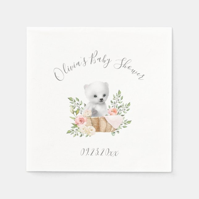 Polar Bear Boy Girl eller Boy Baby Shower Napkins Pappersservett (Framsidan)