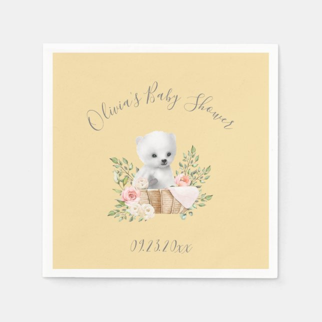 Polar Bear Boy Girl Gult Baby Shower Napkins Pappersservett (Framsidan)