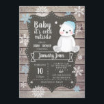 Polar Bear Boy Shower-inbjudan I Blue Inbjudningar<br><div class="desc">Kolla in den här vackra blå polarna med inbjudningar. Den här söta vinterkallelsen har en söt polar med en blå vinterhatt. Inbjudan är designad med en bakgrund av trä och chalkboard och snöflingor som skapar en mysigt rustik känsla. Anpassa din inbjudan till gästen av hedersgästen namn och evenemangsdetaljer i vacker...</div>