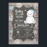 Polar Bear Boy Shower-inbjudan I Blue Inbjudningar<br><div class="desc">Kolla in den här vackra blå polarna med inbjudningar. Den här söta vinterkallelsen har en söt polar med en blå vinterhatt. Inbjudan är designad med en bakgrund av trä och chalkboard och snöflingor som skapar en mysigt rustik känsla. Anpassa din inbjudan till gästen av hedersgästen namn och evenemangsdetaljer i vacker...</div>