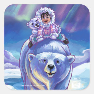 Polar Bear Buss Fyrkantigt Klistermärke