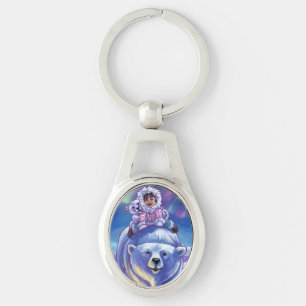 Polar Bear Buss Ovalt Silverfärgad Nyckelring