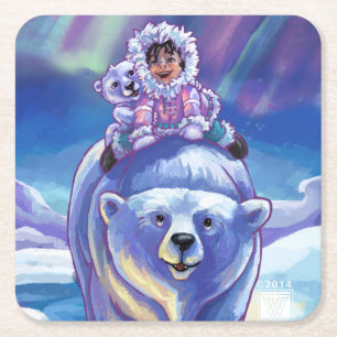 Polar Bear Buss Paintings Underlägg Papper Kvadrat