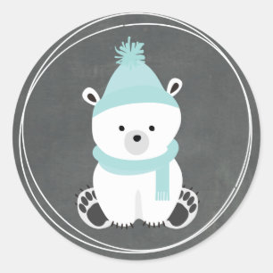 Polar Bear Chalkboard Inspired Blue Baby Shower Runt Klistermärke