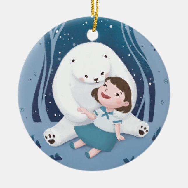 Polar Bear & Child Illustration Julgransprydnad Keramik (Framsidan)