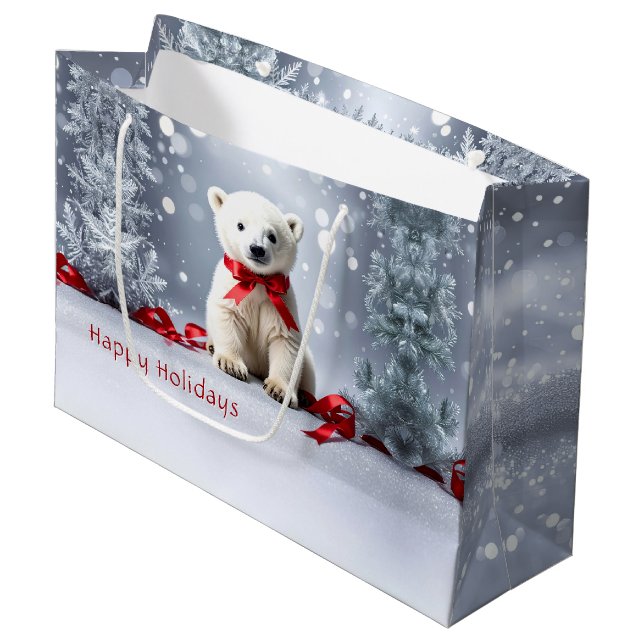 Polar Bear Christmas Holiday Gift Bag (Framsidan Vinklad)