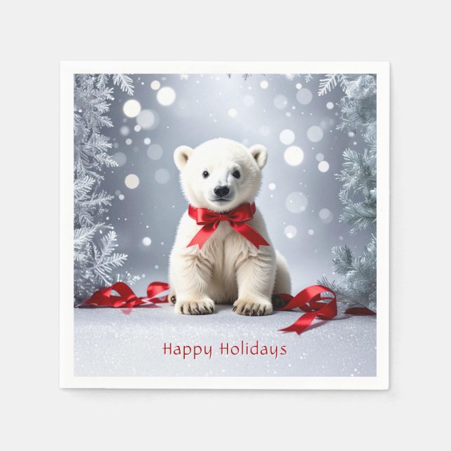Polar Bear Christmas Holiday Napkin Pappersservett (Framsidan)