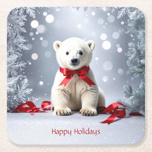 Polar Bear Christmas Holiday Paper Coaster Underlägg Papper Kvadrat (Framsidan)