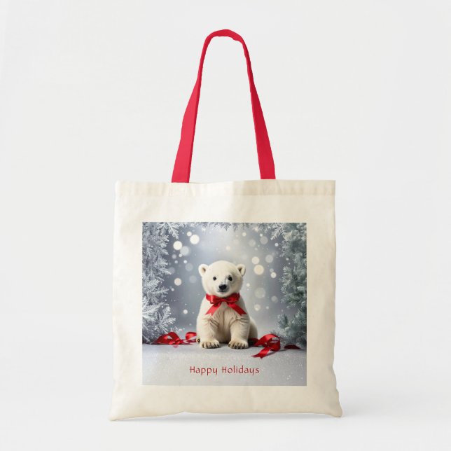 Polar Bear Christmas Holiday Tote Bag Tygkasse (Framsidan)