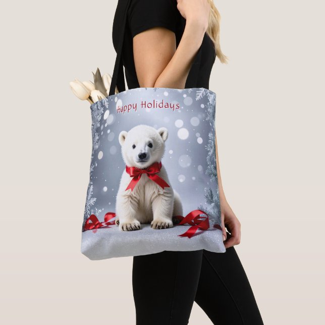 Polar Bear Christmas Holiday Tote Bag Tygkasse (Närbild)