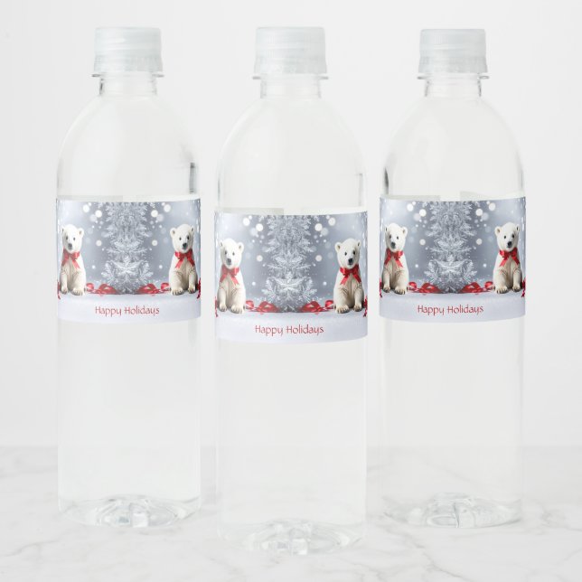 Polar Bear Christmas Holiday Water Bottle Label Vattenflaskor Etikett (Flaskor)