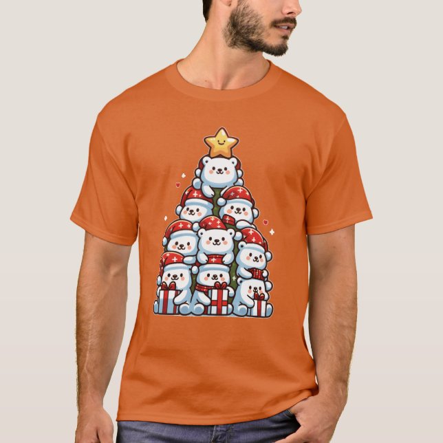 Polar Bear Christmasree God jul vintage T Shirt (Framsida)