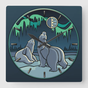 Polar Bear Clock-Coola Inbyggd Bear Art-väggklocka Fyrkantig Klocka