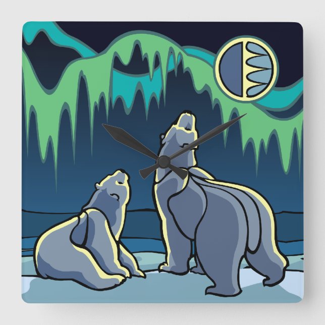 Polar Bear Clock-Coola Inbyggd Bear Art-väggklocka Fyrkantig Klocka (Framsida)