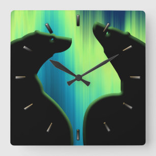 Polar Bear Clock-Coola Inbyggd Bear Art-väggklocka Fyrkantig Klocka