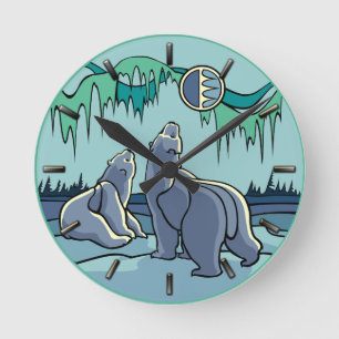Polar Bear Clock-Coola Inbyggd Bear Art-väggklocka Rund Klocka