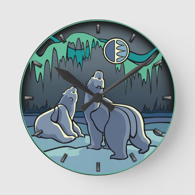 Polar Bear Clock-Coola Inbyggd Bear Art-väggklocka Rund Klocka (Framsida)