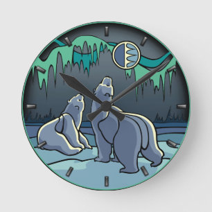 Polar Bear Clock-Coola Inbyggd Bear Art-väggklocka Rund Klocka