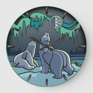 Polar Bear Clock-Coola Inbyggd Bear Art-vägglås Stor Klocka