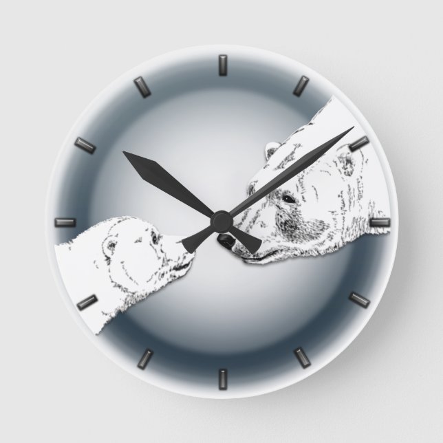 Polar Bear Clock Mor & Unge Bear Art-klocka Rund Klocka (Framsida)