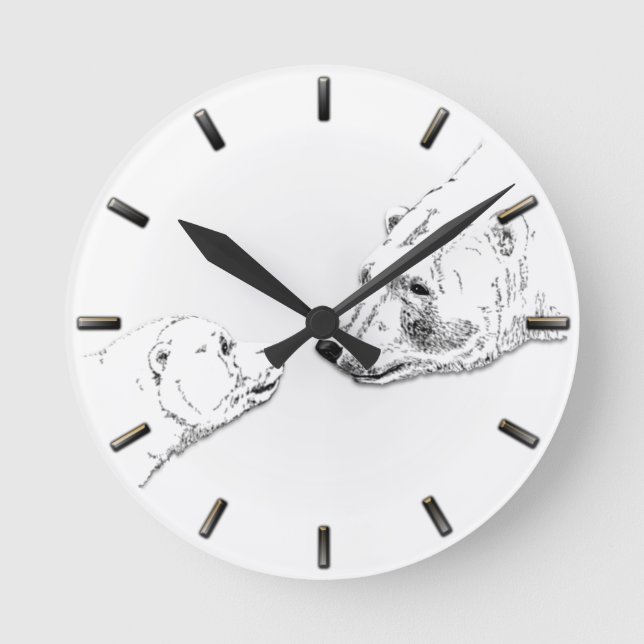 Polar Bear Clock Mor & Unge Bear Art-klocka Rund Klocka (Framsida)