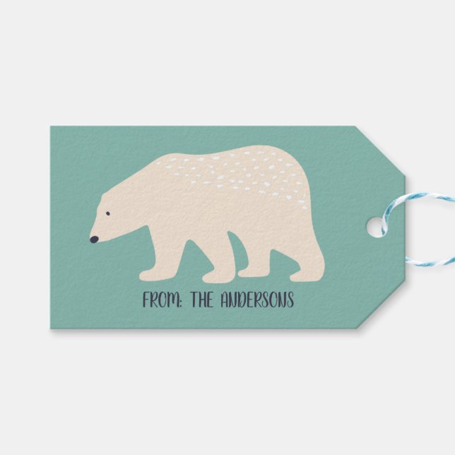 Polar Bear Coola Ivory och Mint Grönt Helgdag Presentetikett (Framsidan (Horisontell))