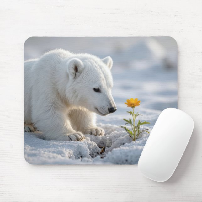 Polar Bear Cub Admiring a Daisy Musmatta (Med mus)