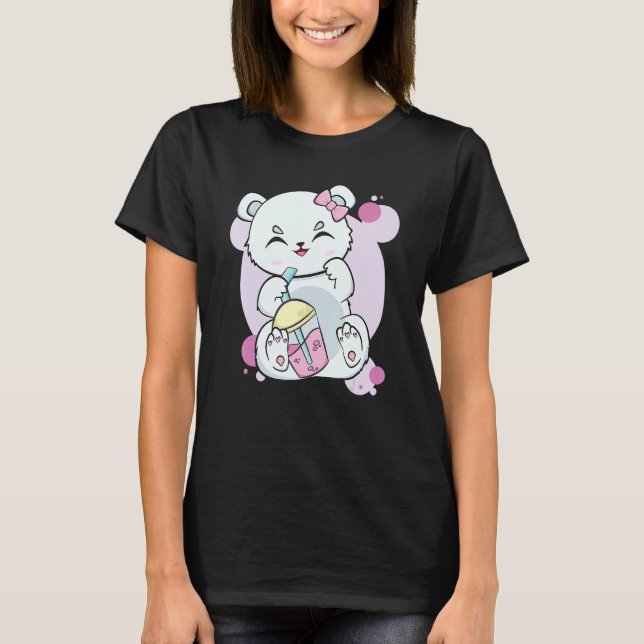 Polar Bear Drinking Boba Flavor With Black Milk Te T Shirt (Framsida)