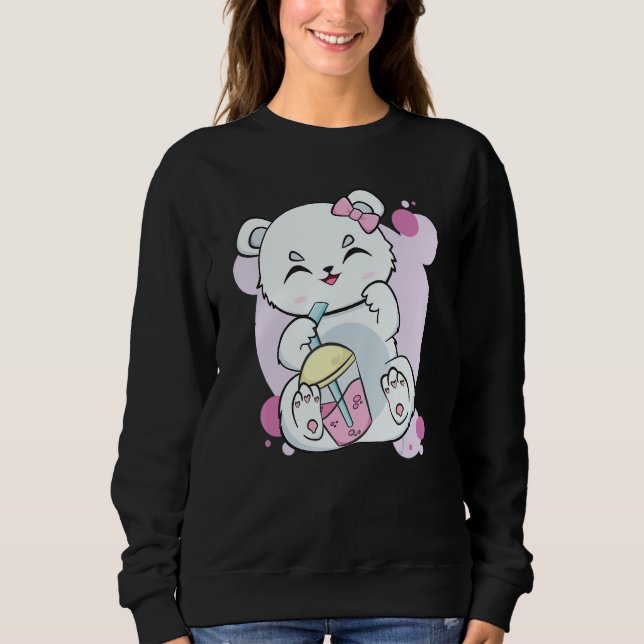 Polar Bear Drinking Boba Flavor With Black Milk Te T Shirt (Framsida)