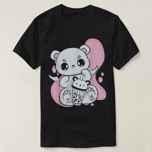 Polar Bear Drinking Bubble Tea with Strawberry Bob T Shirt (Design framsida)