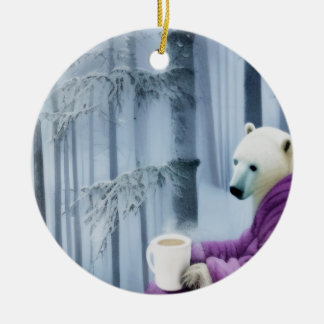 Polar Bear Drinking Coffee Julgransprydnad Keramik