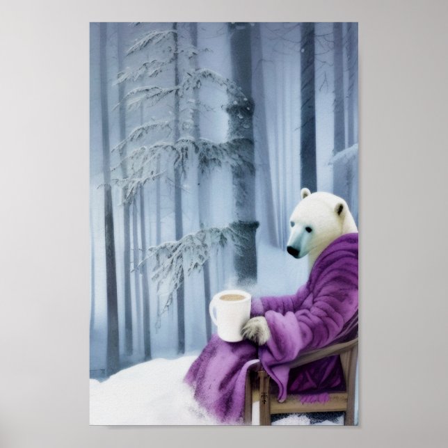 Polar Bear Drinking Coffee Poster (Framsidan)