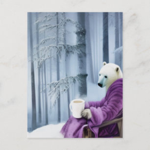 Polar Bear Drinking Coffee Vykort