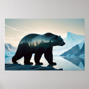 Polar Bear Dubbla Exponering Djurart utomhus Poster