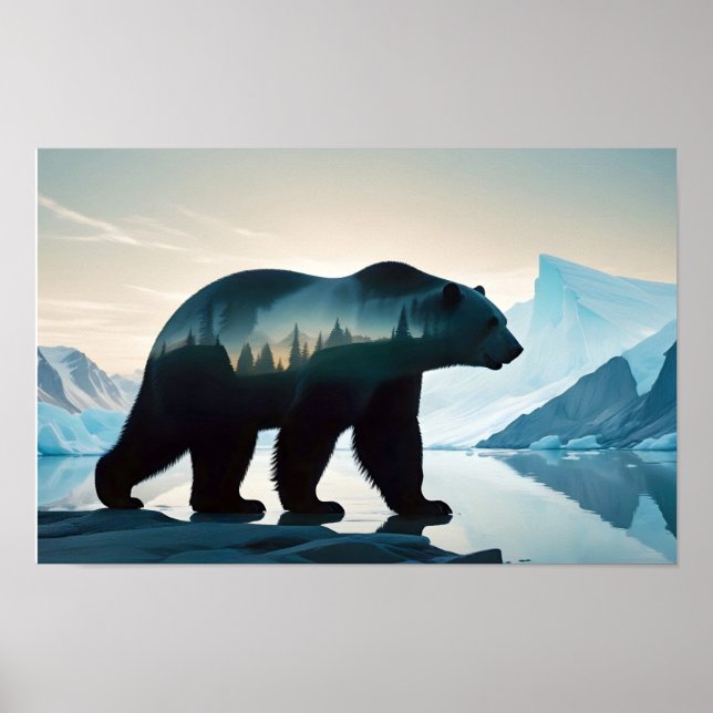 Polar Bear Dubbla Exponering Djurart utomhus Poster (Framsidan)