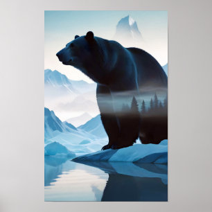 Polar Bear Dubbla Exponering Djurart utomhus Poster