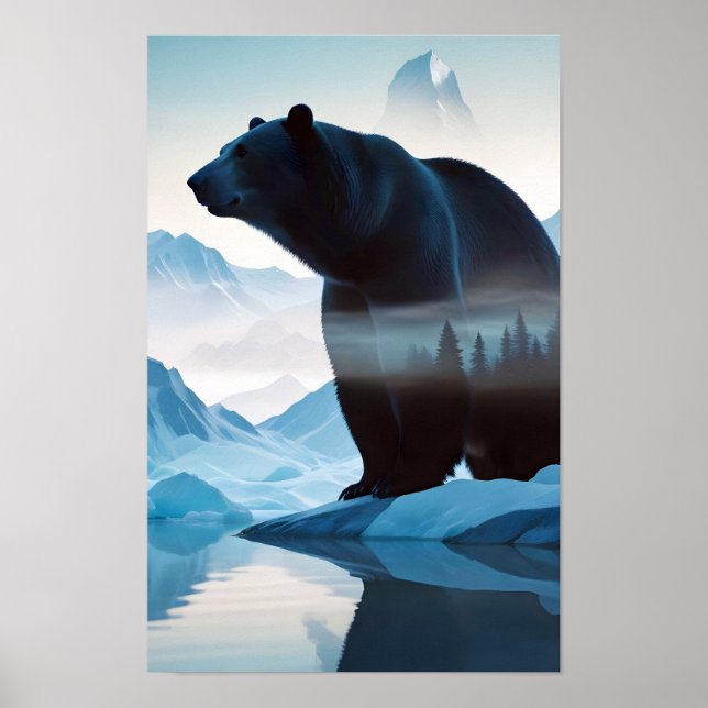 Polar Bear Dubbla Exponering Djurart utomhus Poster (Framsidan)
