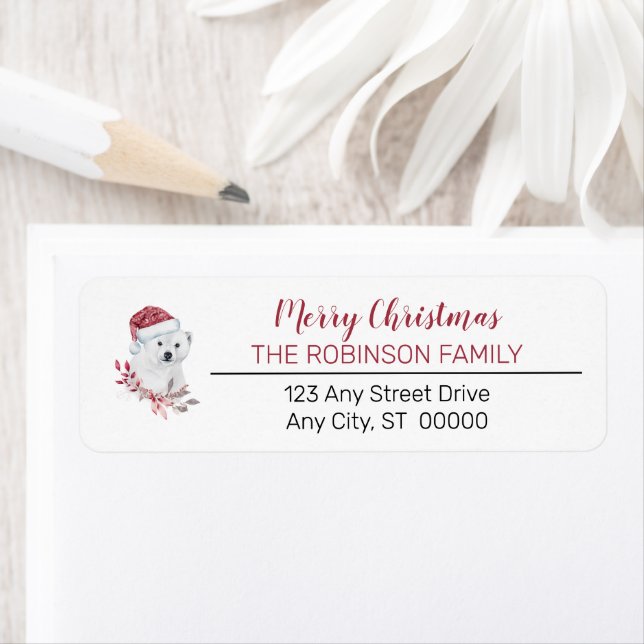 Polar Bear | Familjen Santa Hat God jul Returadress Etikett (Insitu)